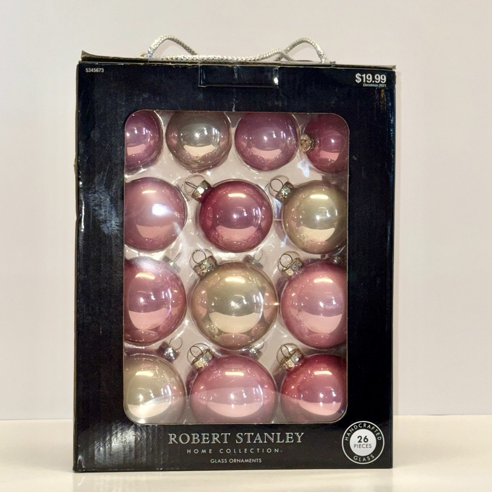 Pink Glass Christmas Ornaments By Robert‎ Stanley Home Collection 26pc NIB
